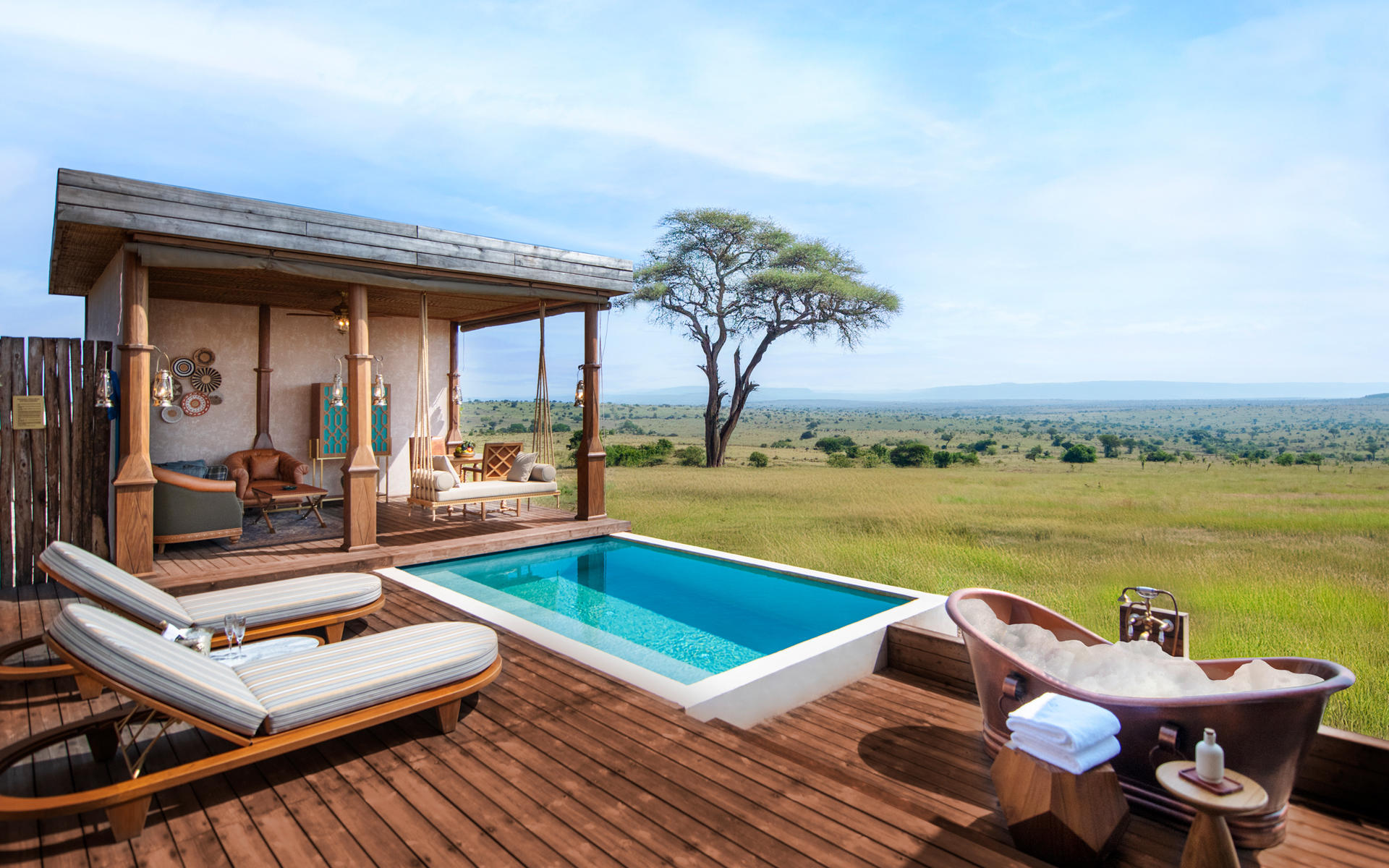 Private villa sundeck overlooking Kenya's Maasai Mara