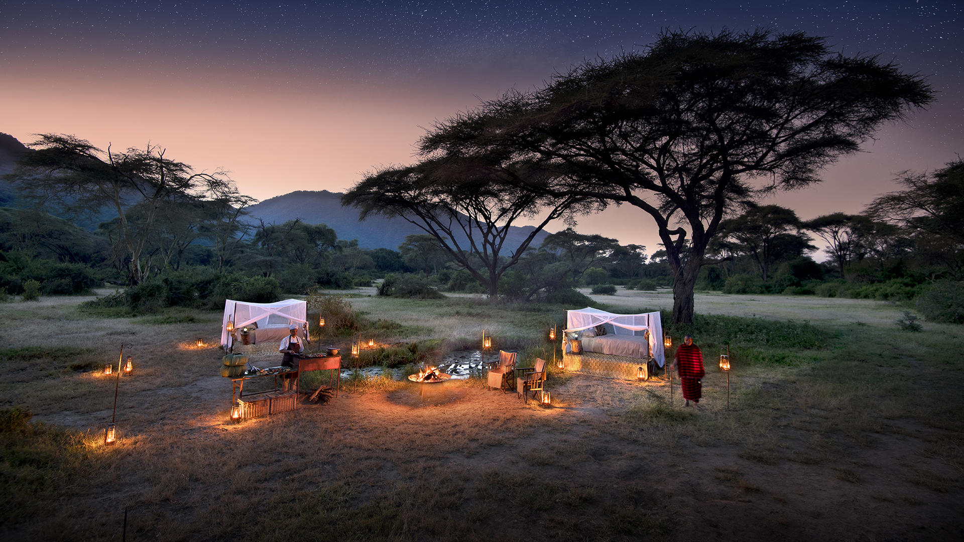 Private sleepout under the stars at Lake Manyara Tree Lodge in Tanzania