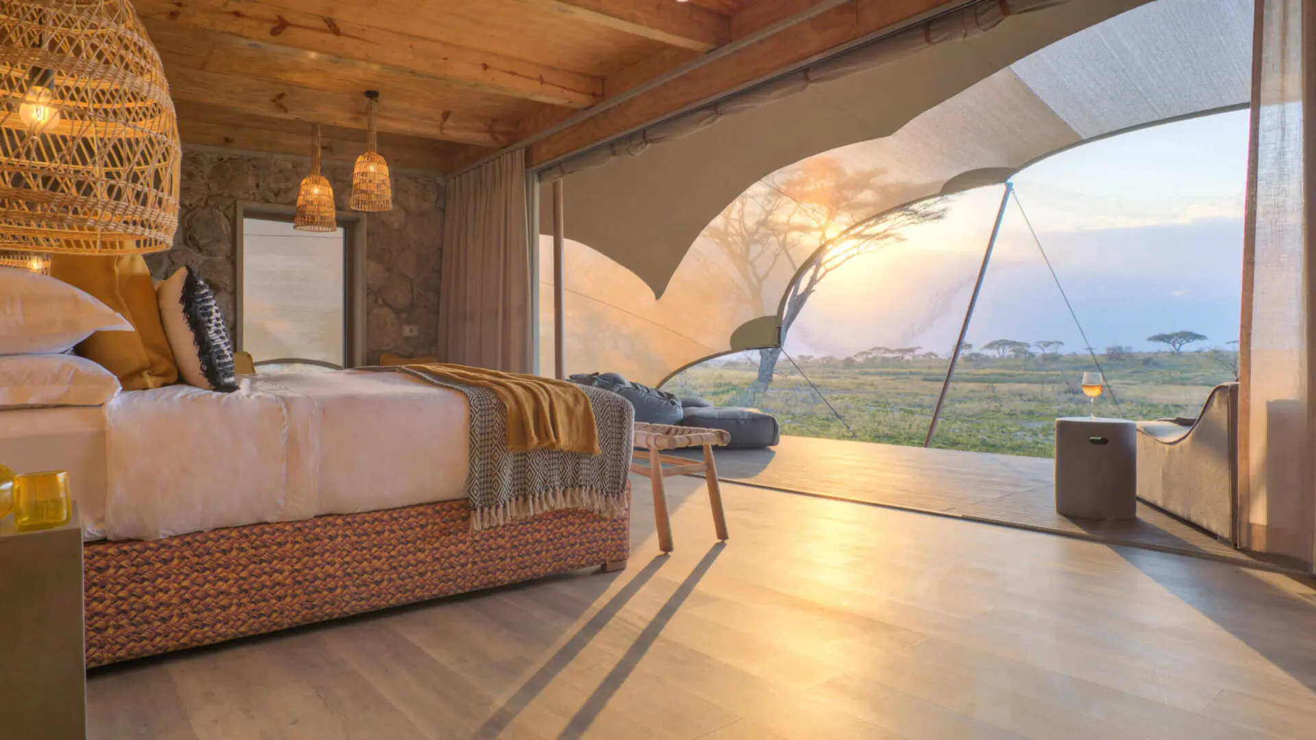 Namiri Plains tent suite interior — luxury design Serengeti